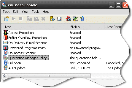 McAfee 8.5 console